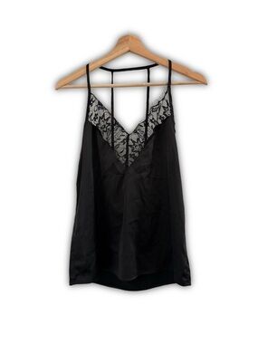 Black Lace-Trim Satin Camisole Top